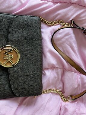 Michael Kors Brown Leather Crossbody Bag with Gold Hardware